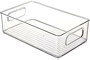 Stackable storage box with handle, transparent storage bin, suitable for cabinets, drawers, and shelves, multifunctional plas