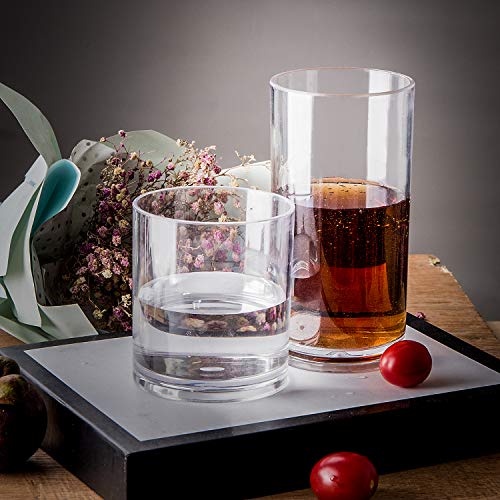 Classic Plastic Tumblers Premium Quality Juice Water Glasses BPA-free Set of 8 | 4 each: 20-ounce and 14-ounce Clear
