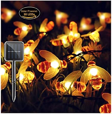 30 LED Bee Solar Powered Fairy Lights, Waterproof Solar Decoration String Lights with Built in 8 Flashing Modes for Christmas, Outdoor, Garden, Fence, Patio, Yard