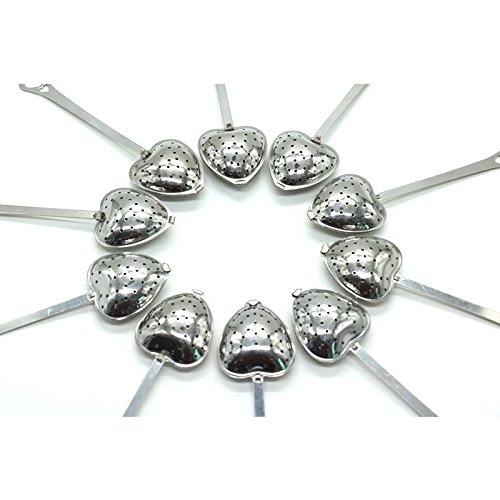 Buorsa Tea Filter Long Grip Stainless Steel Mesh Heart Shaped Tea Strainer Spoon, Set of 10 Tea Infuser Spoon, 10 Pcs