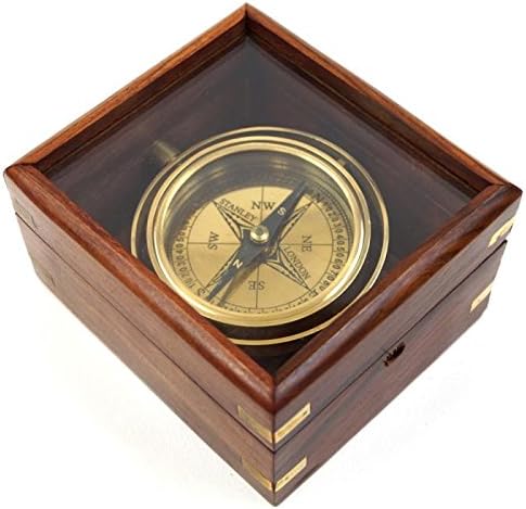 Firefly Home Collection Master Gimble Compass, 4.5", Dark Brown