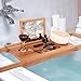 Everything Bamboo Bathtub Caddy Tray Featuring Extendable Sides, Glass Holder, Folding Mirror & Towel Holder