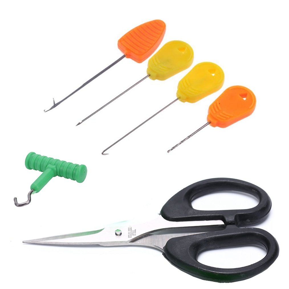 Baiting Needle Set for Carp Coarse Fishing - Braid Scissors, Knot Puller, Nut Boilie, Needles Drill, Stringer Needle, Baiting Needle