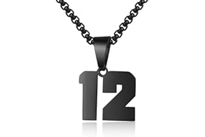 SUSOOK Number Necklace for Boy Black Athletes Number Stainless Steel Chain 00-99 Number Charm Pendant Personalized Sports Jewelry for Men Basketball Baseball Football