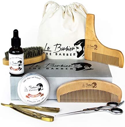 Beard Grooming Set | Comb, Comb shaping tool, Brush, Scissors, Straight Razor, Replacement Blades, Unscented Oil and Balm, Travel Cotton Pouch