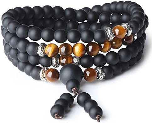 AmorWing 108 Beads Onyx Stone Mala Wrap Bracelet Necklace