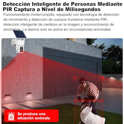 HJDWQN Solar Camara de Seguridad WiFi Exterior, 2.4G 4K HD Cámara para Exteriores Inalámbrica, Alimentado por Energía Solar, Cámara de Seguridad Solar con Visión Nocturna y Audio Bidireccional