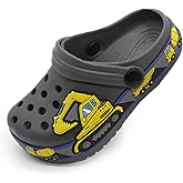 FolHaoth Toddlers Cute Cartoon Excavator Racecar Pattern Boys Girls Clogs Slip On Lightweight Breathable Kids Sandals Non Slip Indoor Outdoor Beach Pool Shower Slippers Shoes
