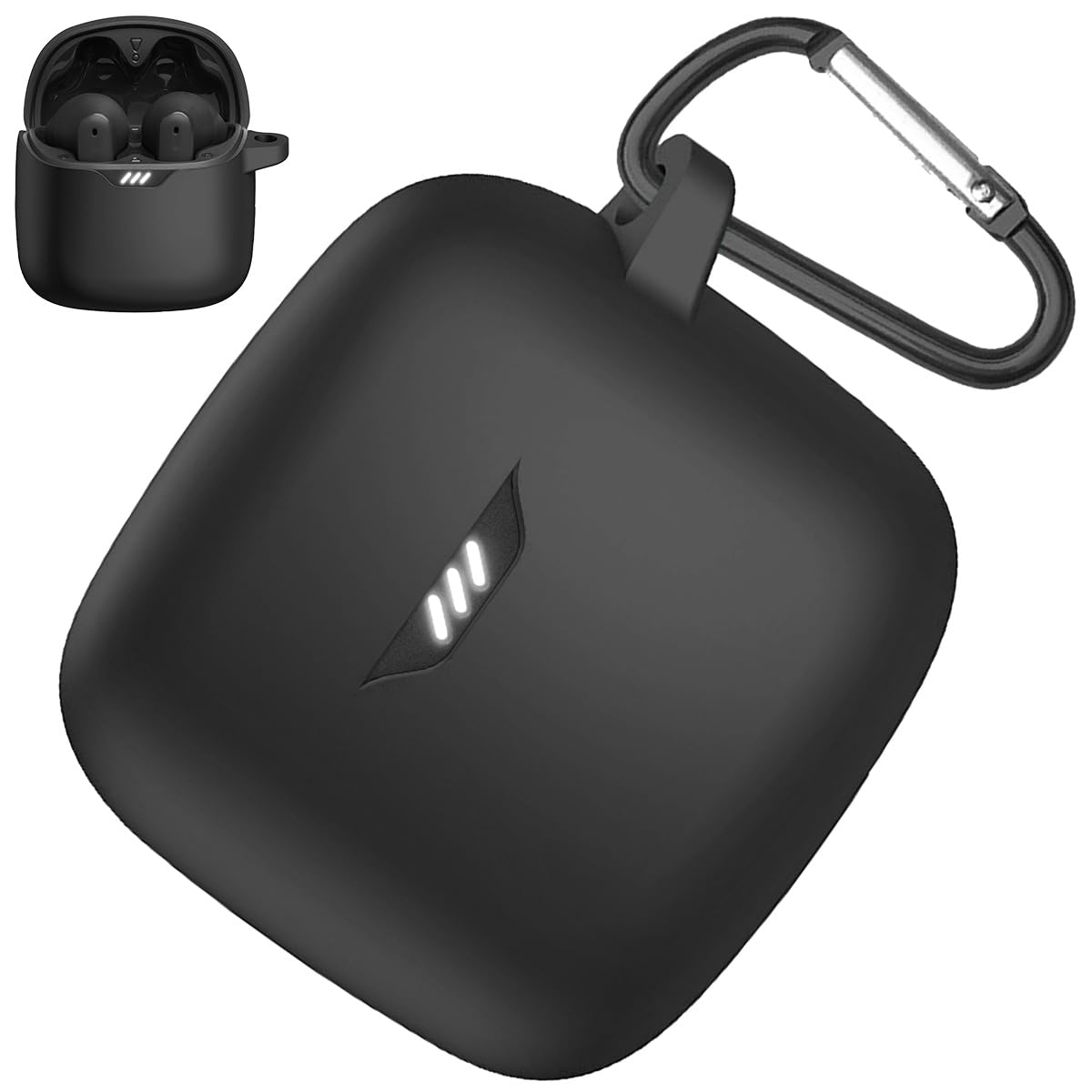 Photo 1 of Miimall Case Compatible with JBL Tune Flex Case Cover, [Anti-Lost Keychain] [Scratch Resistance] Dust-Proof Protective Silicone Case for JBL Tune Flex with Carabiner Case Cover (Black)