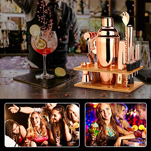Cocktail Set Cocktail Shaker 750ml Barkeeper Set, 16-teiliges Edelstahl Bar Cocktail Zubehör mit Holzständer, Perfektes… – Bild 8