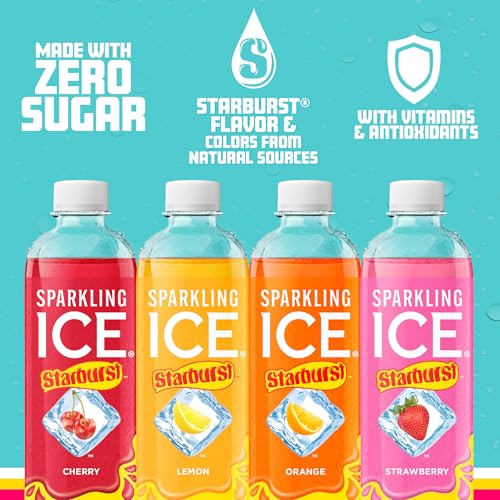 SPARKLING ICE STARBURST VARIETY PACK, ZERO SUGAR FLAVORED SPARKLING WATER, WITH VITAMINS AND ANTIOXIDANTS, LOW CALORIE BEVERAGE, 17 FL OZ, 12 COUNT (CHERRY, STRAWBERRY, LEMON, ORANGE)