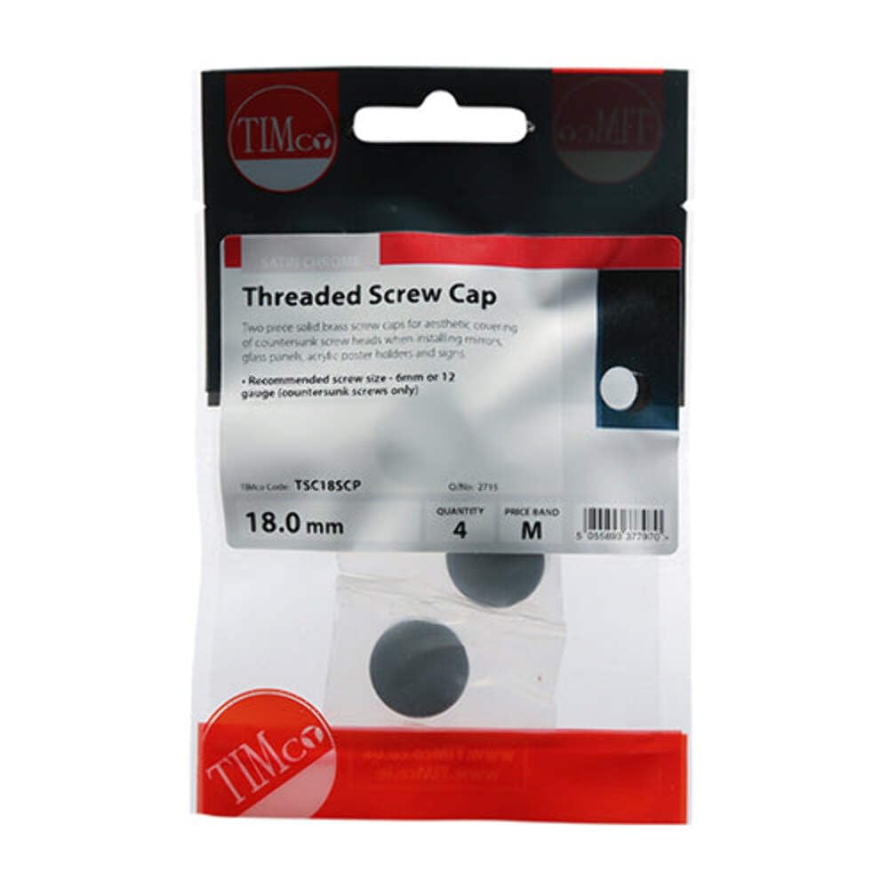 TIMCO Threaded Screw Caps Solid Brass Satin Chrome - 18mm