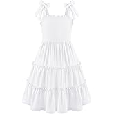 Arshiner Girls Summer Dress Tween Boho Casual Bowknot Strap Sleeveless Swing Flowy Ruffle Tiered Sundresses with Pockets
