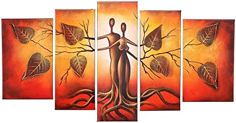 VASTING ART 5 Panel Oil Paintings Framed Canvas Wall Art, Hand Painted Modern Abtract Art Painting Human Body Couple Love Trees Ready to Hang for Bedroom Living Room Wall Decor