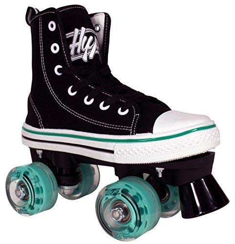 Hype Roller Skates for Girls and Boys MVP Kid’s Unisex Quad Roller Skates with High Top Shoe Style for Indoor/Outdoor (Black & Teal, 6)