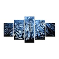 HIOJDWA Paintings 5 Pcs Landscape Blue Forest with Starry Sky Canvas Print Picture Night Scene Artwork Paintings for Office Home Decor