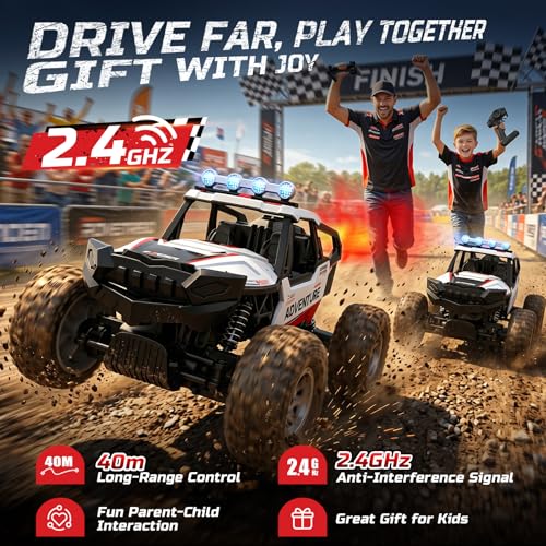 DEERC DE125 1:14 RC Rock Crawler, 4WD Remote Control Off-Road Monster Truck with Mist Spray, Metal Body Shell, LED Lights, 2.4GHz All-Terrain Car, 2 Batteries, Gifts for Kids & Adults