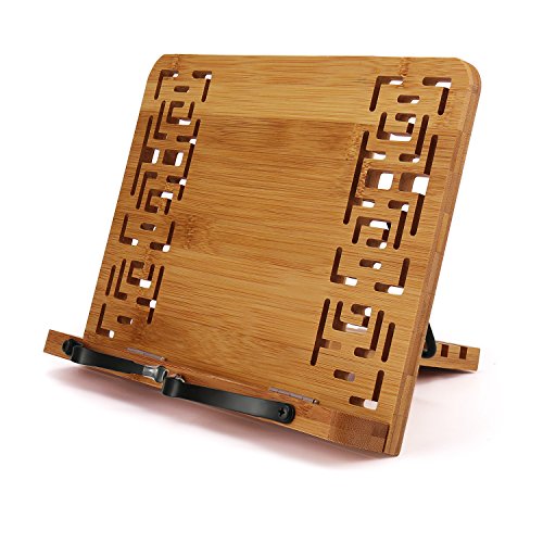 Joyolodelf Foldable Bamboo Cookbook Stand, Adjustable Reading Rest Book Stand Holder with Elegant Pattern Use for Cook Book, Recipe, iPad (bamboo)