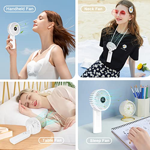 Mini Portable Handheld Fan, 3600mAh Rechargeable Small Fan, USB Fans Portable Battery Operated 6 Speeds, Pocket Ventoinha Table Silent Battery, Portable Hand Fan Foldable White