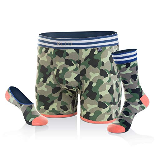 Related Garments Men's Matching Underwear and Sock Set, 3 Piece (1 Pack), Boxer Briefs, No Show and Mid Calf Crew Casual Dress Socks, Colorful Modern Trendy Gift