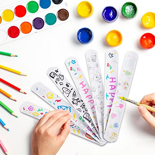 POPLAY White Slap Bracelets, 54PCS DIY Wrist Bands Blank Slap Bracelets Bulk for Kids Birthday Party Favors School Crafts