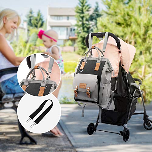 Baby Wickelrucksack Wickeltasche, LOVEVOOK Wasserdicht Babytaschen für Mama, Babyrucksack Groß mit Zwischenschichtbrett USB Ladeanschluss, Mamatasche Baby Bag für Mom Kinderwagen Schwarz Grau