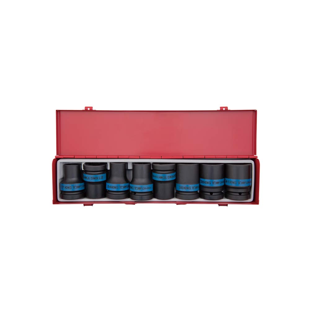 KING TONY 8408MP Cofre Sockets De Impacto 1" Finas for DIYers & Professionals, Ideal for Repair and Installation tasks, 8 Pieces