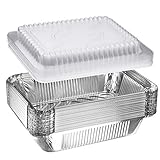 NYHI 30-Pack Heavy Duty Disposable Aluminum Oblong Foil Pans with Plastic Covers Recyclable Tin Food Storage Tray Extra-Sturdy Containers for Cooking, Baking, Meal Prep, Takeout - 8.4
