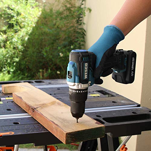 Bürstenloser Akkubohrer, WESCO 18V 2.0Ah Akku-Bohrschrauber, Max Drehmoment 60 N.m, Drehmomentstufen 22+1+1, 2-Gangschaltung, LED-Licht, mit Gürtelclip, Akku und Ladegerät