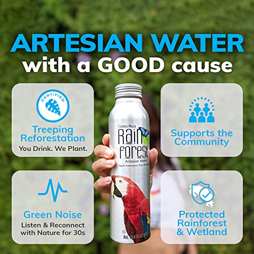 RainForest Artesian Water from Costa Rica. Aluminium Reusable Bottle 16.9 oz / 500 mL. (12 Pack