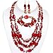 19 Inch Red Simulated Coral and Stone Chips Necklace Bracelet and Earrings Set