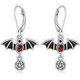 Halloween Bat Earrings for Women Dangle Gothic Black Bat Earrings Sterling Silver Red Drop Leverback Jewelry Halloween Gifts