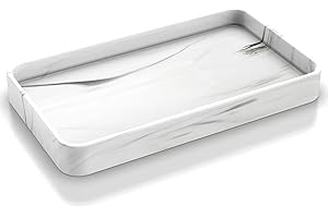 Gurygo 10" Vanity Tray for Bathroom - Hand Towel Tray Organizer for Paper Napkins - Bathroom Vanity Counter Organization - Ceramic Soap Dispenser Tray for Kitchen Counter (Marble White, Set/1)…