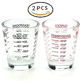 Small Measure Multi-Purpose Liquid and Dry Measuring Shot Glass, Heavy Glass, 26-Incremental Measurements，Wine Measuring,Measures 1oz, 6 Tsp, 2 Tbs, 30ml (2pcs)