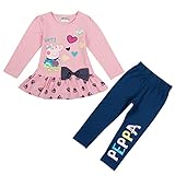 Peppa Pig Little Girls Spring Fall Long Sleeve Cartoon Embroidery Embroidered Stitching Cotton Pants (Set of 2 Pieces),Pink,4 (3/4Y)