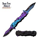 DARK SIDE BLADES TACTICAL DUAL DRAGON DOUBLE SIDED BLADE KNIFE (Purple-Blue)