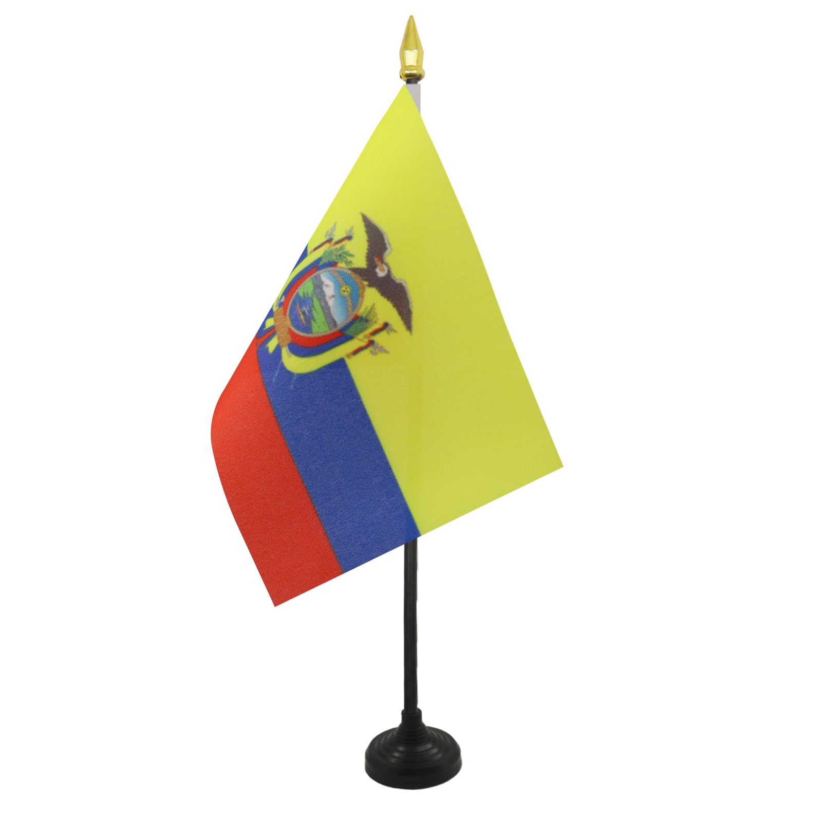 AZ FLAG - Ecuador Table Flag 4'' x 6'' - Ecuadorian Mini Desk Flag 100% Polyester 15 x 10 cm - Office Mini Banner with 10'' Pole - Golden Spear