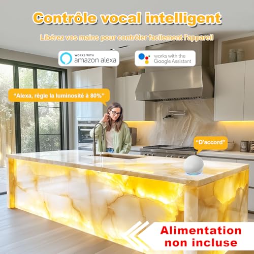 LED Backlight Warm White Light 3000K 24V 36W, Dimmable Panel Compatible with Alexa, LED Light Panel with Remote Control & APP, 50 x 24.5 cm for Marble, Translucent Worktop (4 Pack)
