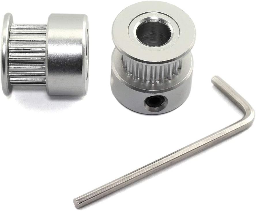 HJ Garden 2pcs 20 Teeth 5mm Bore Timing Pulley GT2 Aluminium Alloy Synchronous Wheel for 6mm Width Belt 3D Printer CNC Mechanical Drive Silver