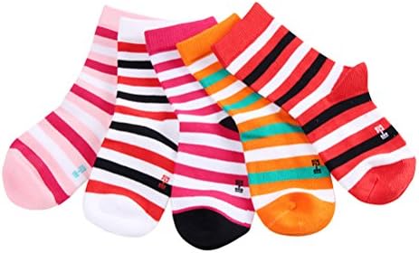 RVESCHZ 5-Packs Girls Toddler Non Skid Striped Crew Cotton Socks (20-22, multicolors)