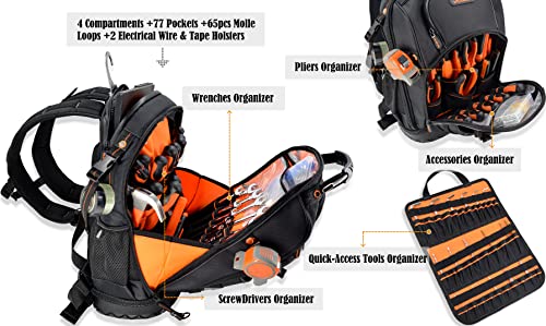 WELKINLAND 77-Pockets Electricians Tool Backpack, Tool Backpack For Men, HVAC Tools Bag Backpacks, Tools Backpacks For Construction