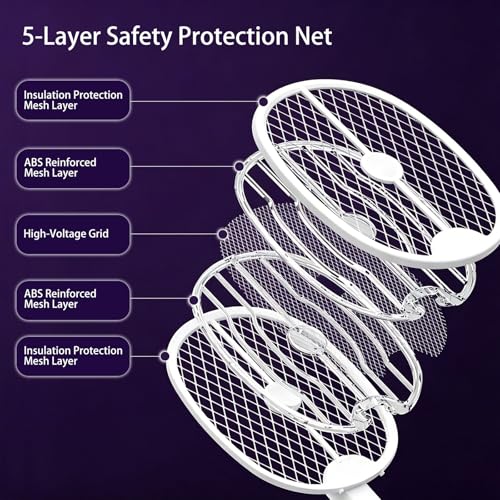2 Pack Electric Fly Swatter, Foldable Fly Zapper Racket with 180-Degree Rotatable Head and USB-C Rechargeable, Portable Mosquito Bug Zapper Racket for Indoor Home