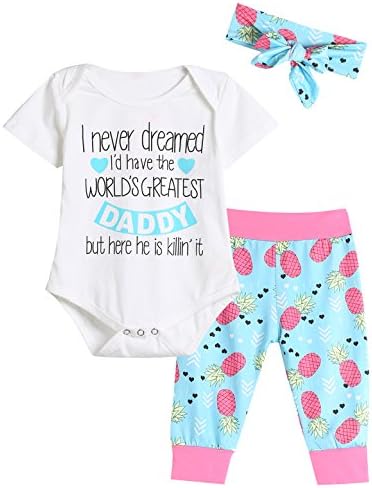 Giwawa Outfit Set Baby Girls Happy Father's Day Pant Clothing Set (Pink, 12-18 Months)