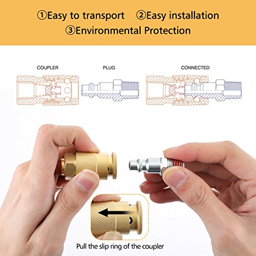 12PCS Air Fittings, Drillpro Pneumatic Quick Connect, Brass Air Coupler and Steel Plug Kit, 1/4'' NPT I/M, for Air Line, Air Compressor,Air Drill etc Pneumatic Tool Quick Connect