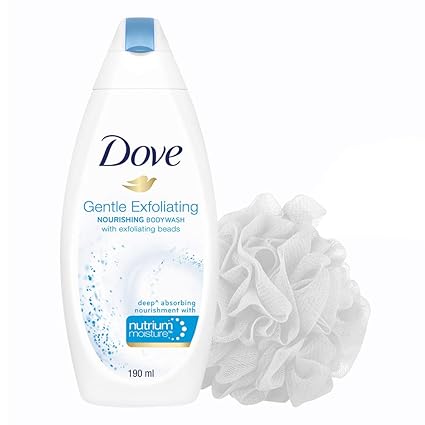 Dove Gentle Exfoliating Nourishing Body Wash, 190 ml with (Free Loofah)