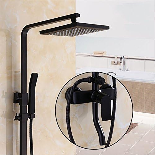 FHLYCF Continental Retro Black brass rotary lifting booster shower square tube matte shower bath shower shower faucet handheld shower set,E