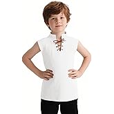 Kids Medieval Sleeveless Tunic Hip-Length Renaissance Pirate Costume Shirt Boys Girls Viking Halloween Top