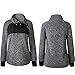 PRETTYGARDEN Women's Warm Long Sleeves Oblique Button Neck Splice Geometric Pattern Fleece Pullover Coat Sweatshirts Outwear (Black, Medium)