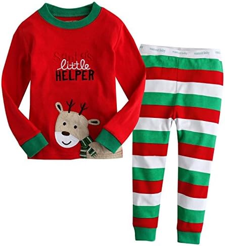 Christmas Reindeer Long Sleeve 2 PCs Long Pyjamas Sets for Baby Children Toddler-100% Cotton (7T)