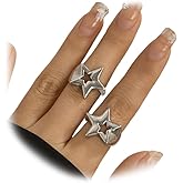 OAOSIOH 2Pcs Chunky Gold Star Y2k Rings Stackable Set for Women Trendy, Vintage Silver Hollow Stars Pentagram Knuckle Ring Punk Hippie Party Prom Jewelry Gifts